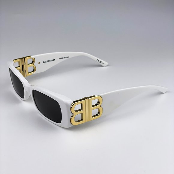 Balenciaga BB0096S 011 BRAND NEW Sunglasses White Gold Grey Rectangle Unisex - Picture 10 of 13